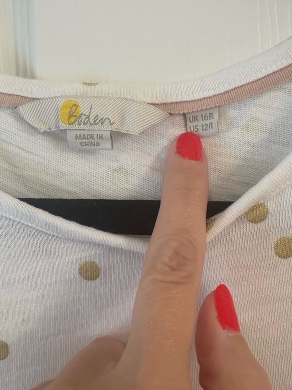 Boden Jersey Knit Polka Dot Gold White Dress Ruffle Short Sleeve Size 12R - Picture 2 of 7